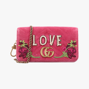 Pre-owned Gucci GG Marmont pink×multicolor velour 488426 shoulderbag | stylenewstar
