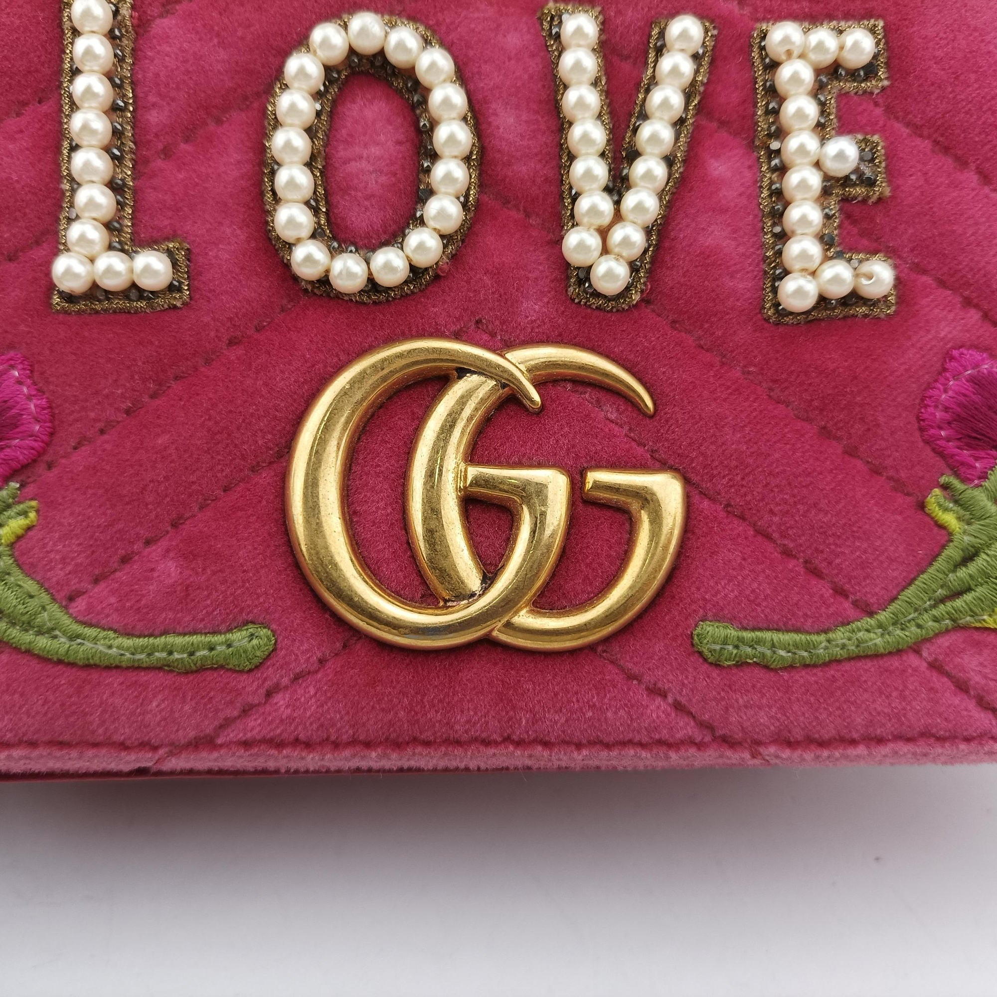 Pre-owned Gucci GG Marmont pink×multicolor velour 488426 shoulderbag | stylenewstar