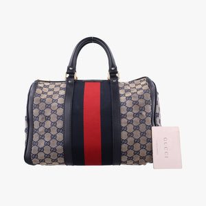 Pre-owned Gucci Sherry Line navy×red×beige Canvas×Leather 247205 handbag | stylenewstar