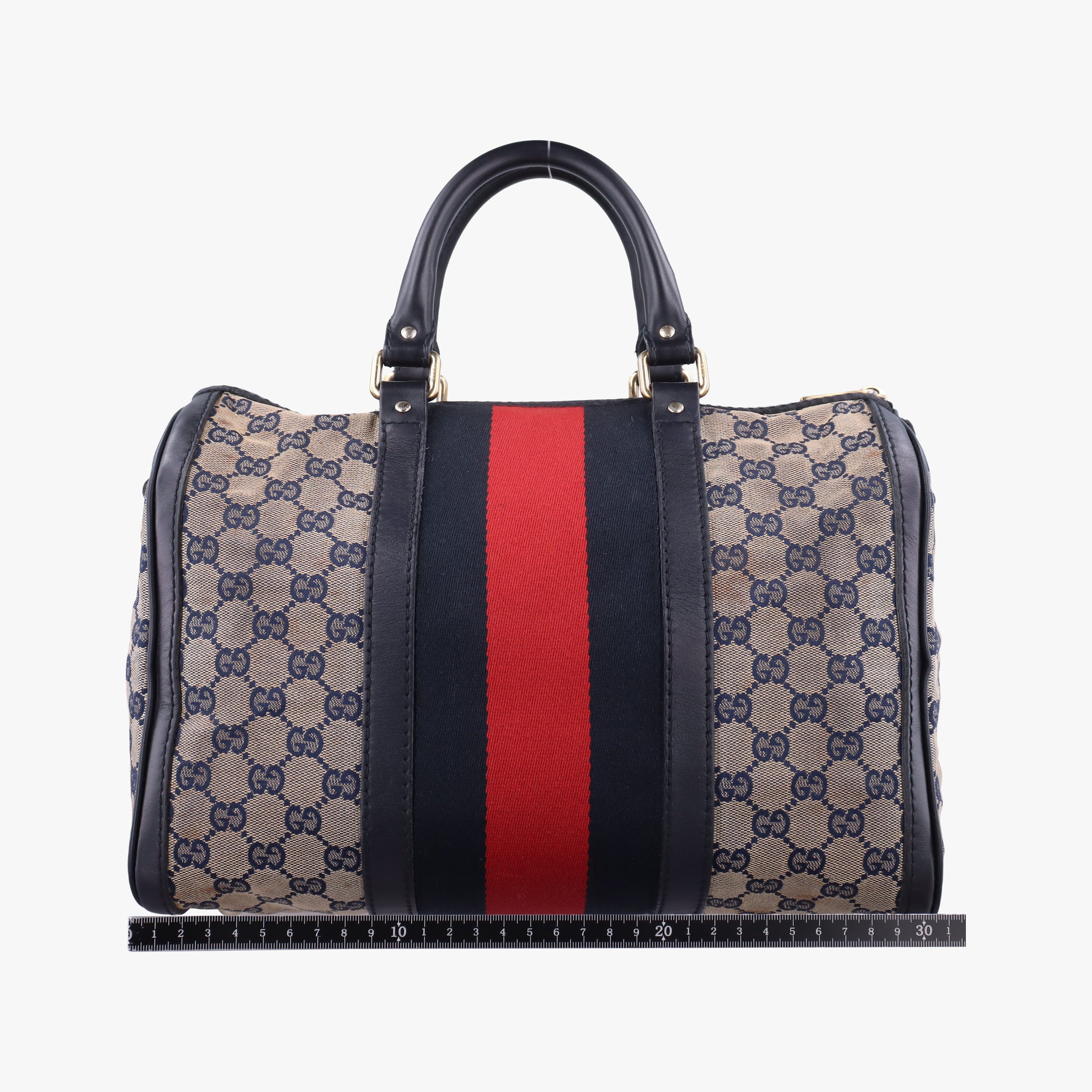 Pre-owned Gucci Sherry Line navy×red×beige Canvas×Leather 247205 handbag | stylenewstar