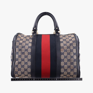 Pre-owned Gucci Sherry Line navy×red×beige Canvas×Leather 247205 handbag | stylenewstar