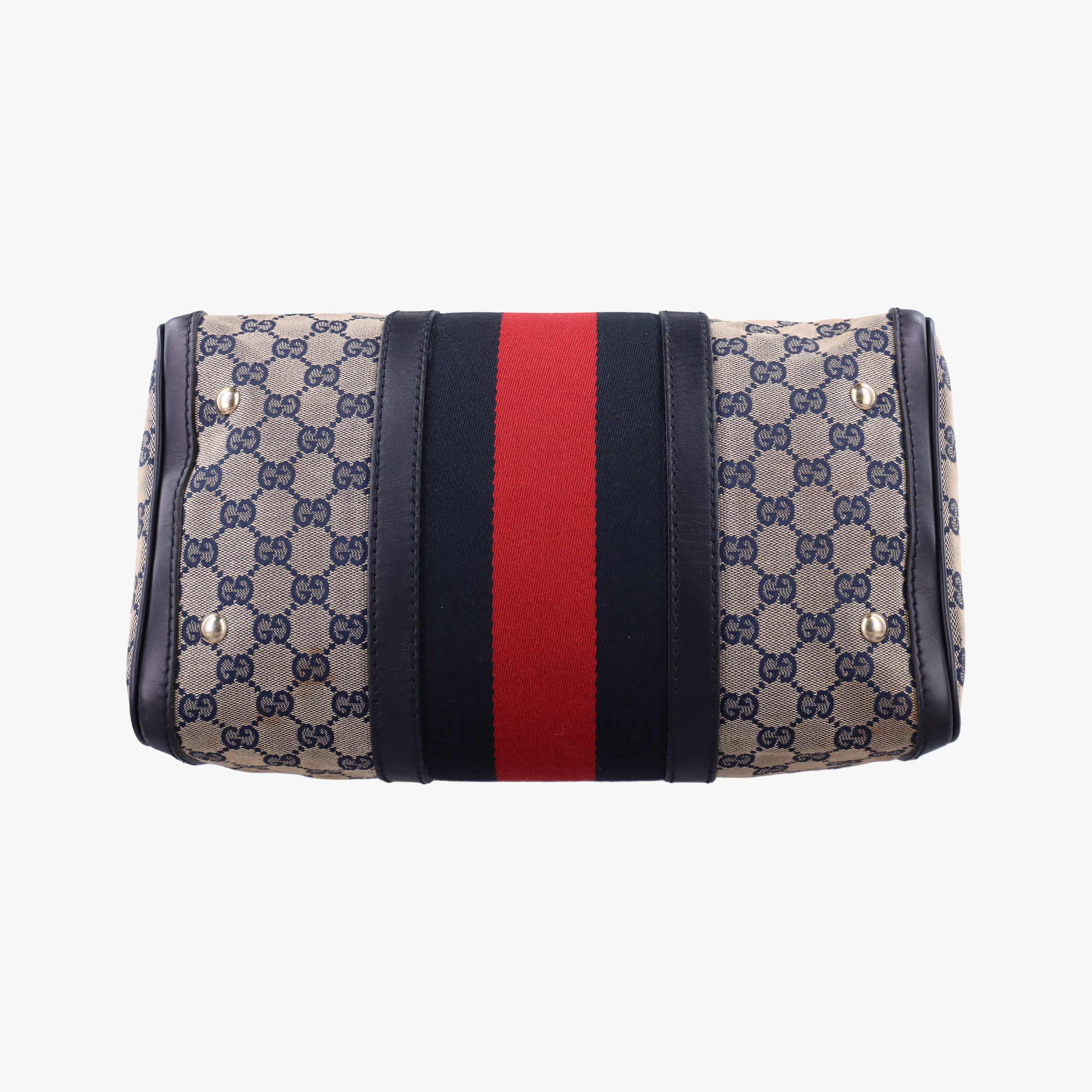Pre-owned Gucci Sherry Line navy×red×beige Canvas×Leather 247205 handbag | stylenewstar
