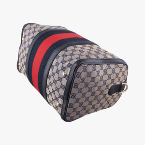 Pre-owned Gucci Sherry Line navy×red×beige Canvas×Leather 247205 handbag | stylenewstar