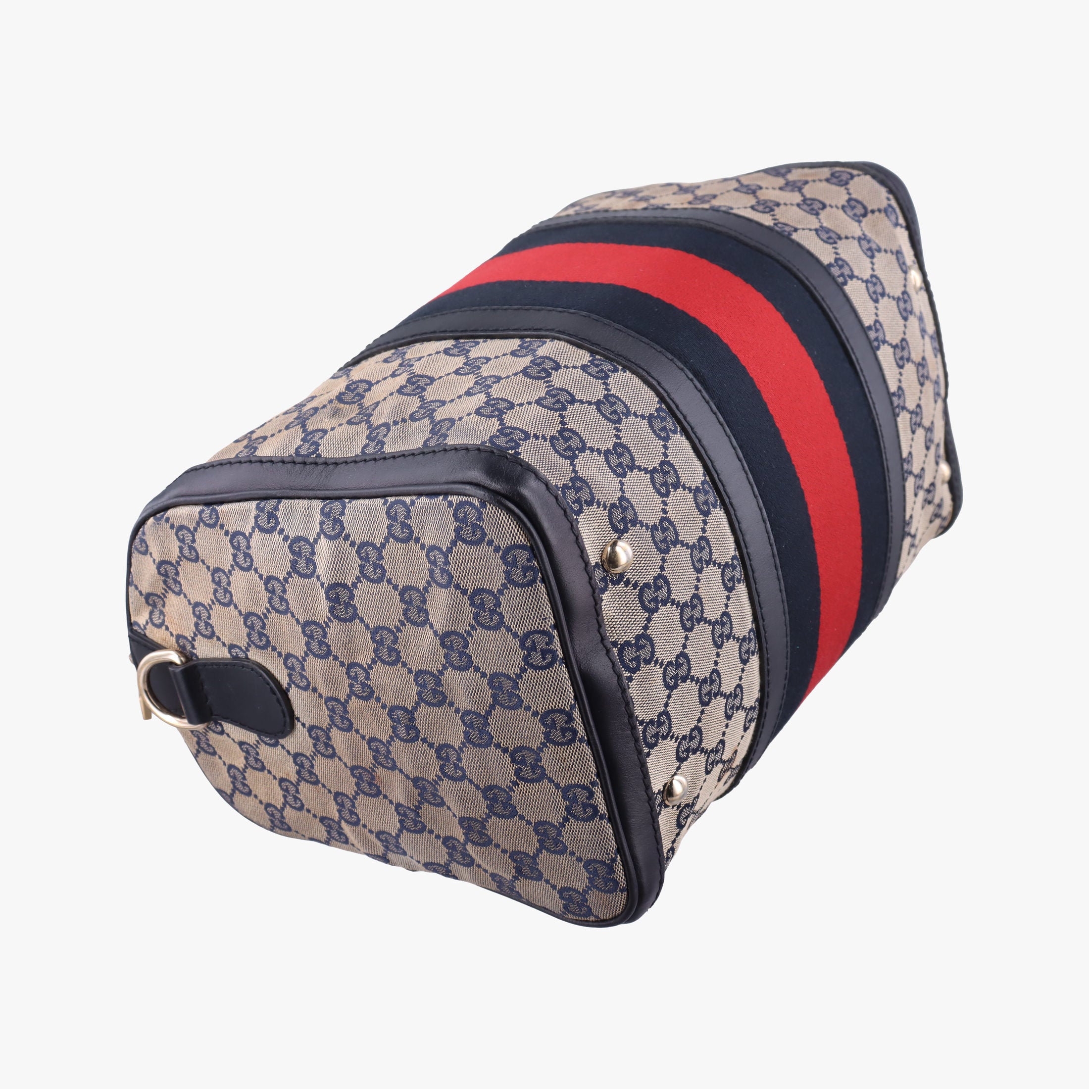 Pre-owned Gucci Sherry Line navy×red×beige Canvas×Leather 247205 handbag | stylenewstar
