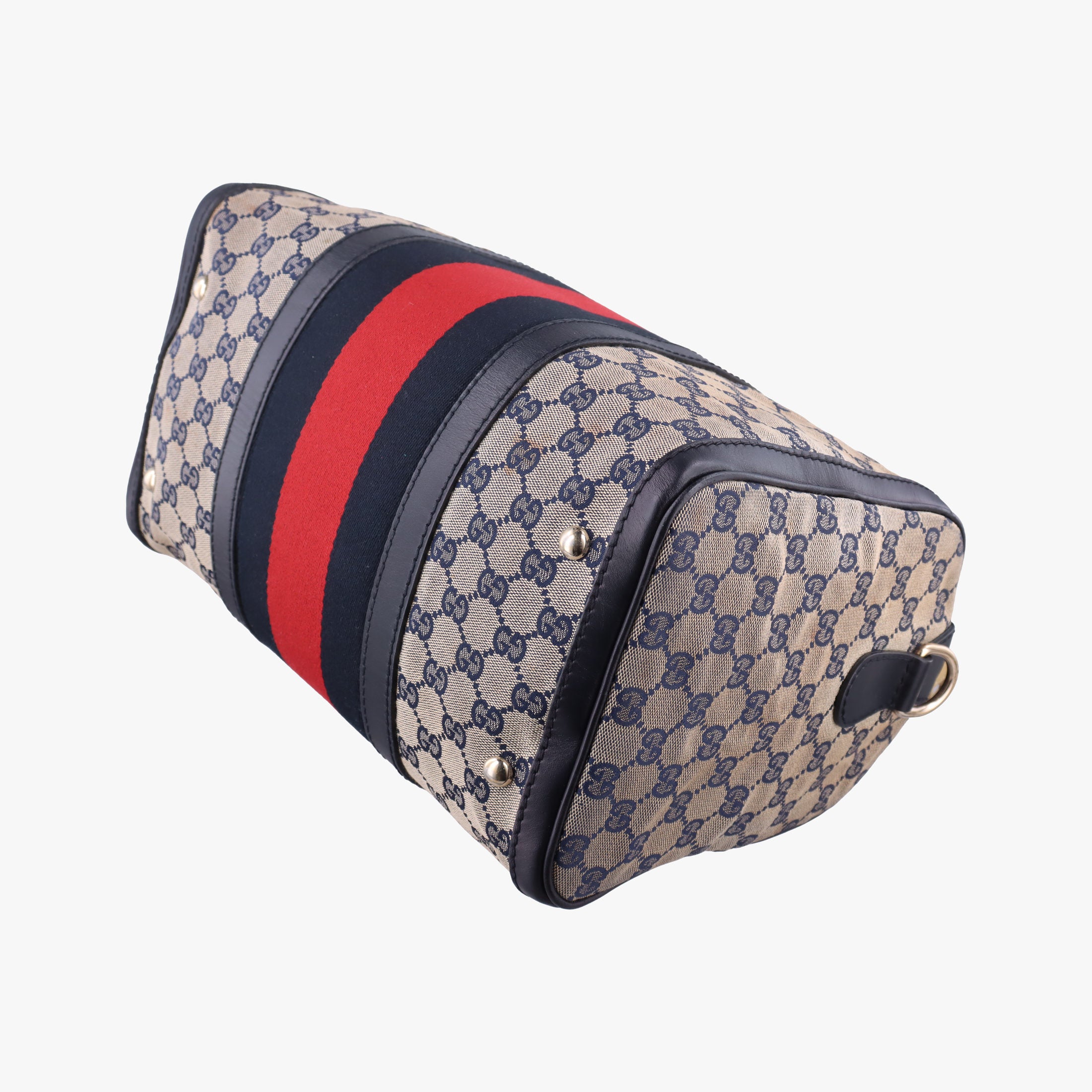 Pre-owned Gucci Sherry Line navy×red×beige Canvas×Leather 247205 handbag | stylenewstar
