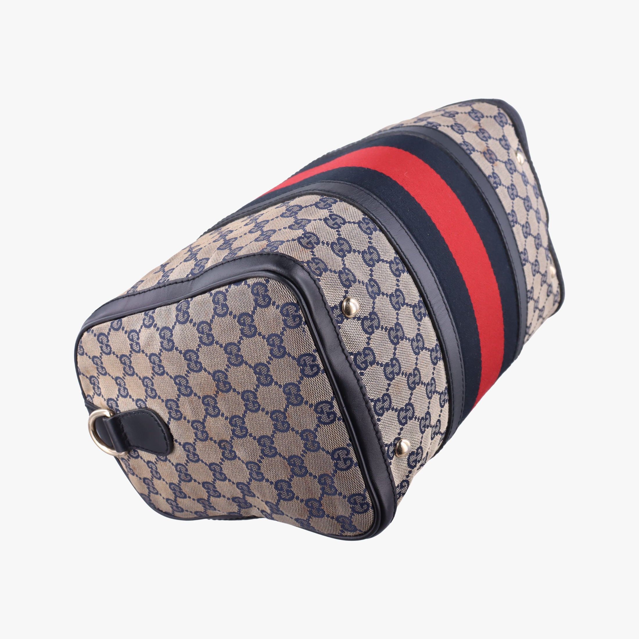 Pre-owned Gucci Sherry Line navy×red×beige Canvas×Leather 247205 handbag | stylenewstar