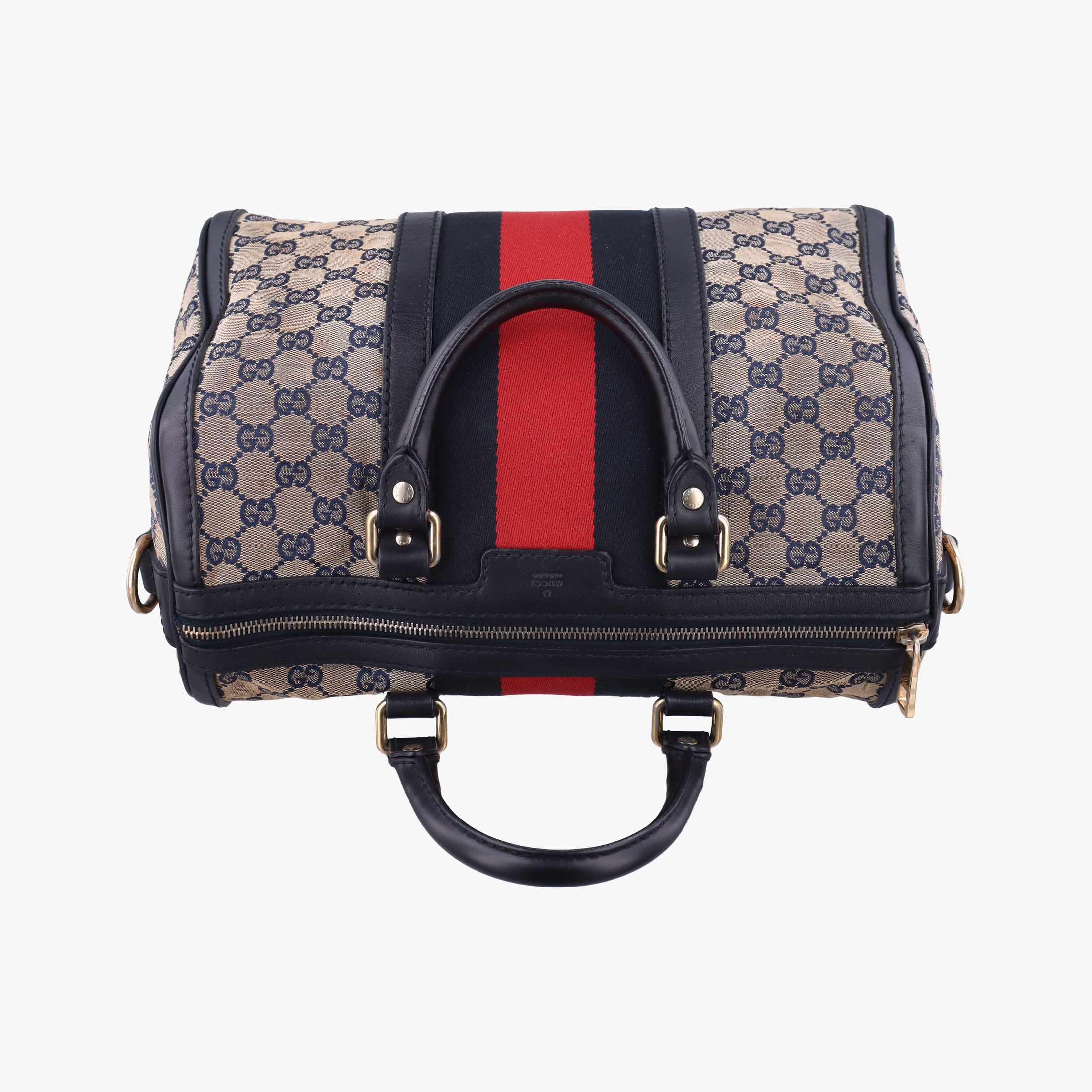 Pre-owned Gucci Sherry Line navy×red×beige Canvas×Leather 247205 handbag | stylenewstar