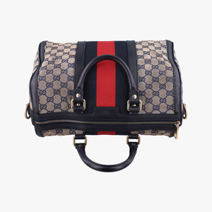 Pre-owned Gucci Sherry Line navy×red×beige Canvas×Leather 247205 handbag | stylenewstar