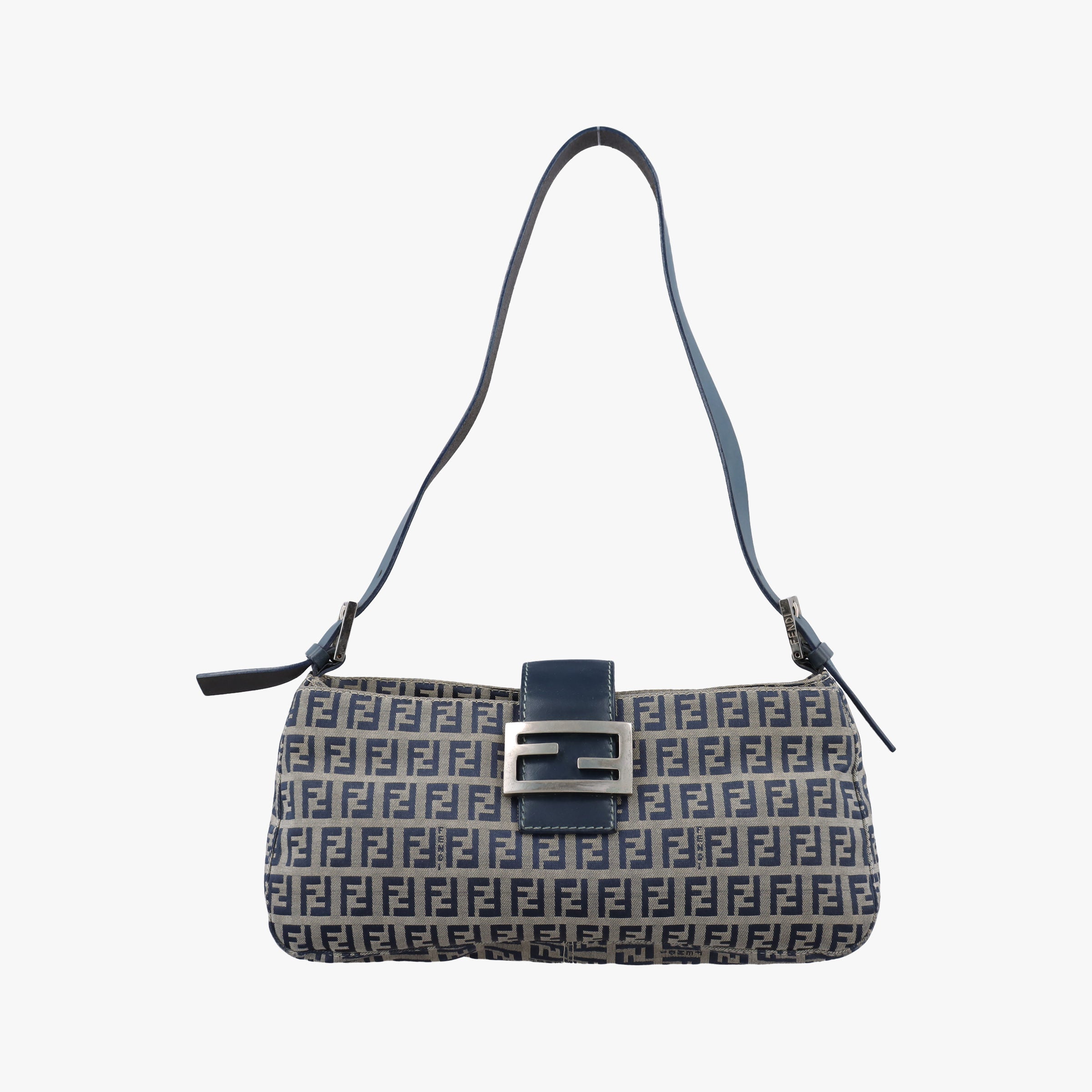 Pre-owned Fendi Zucchino Navy×beige canvas×Leather  shoulderbag | stylenewstar