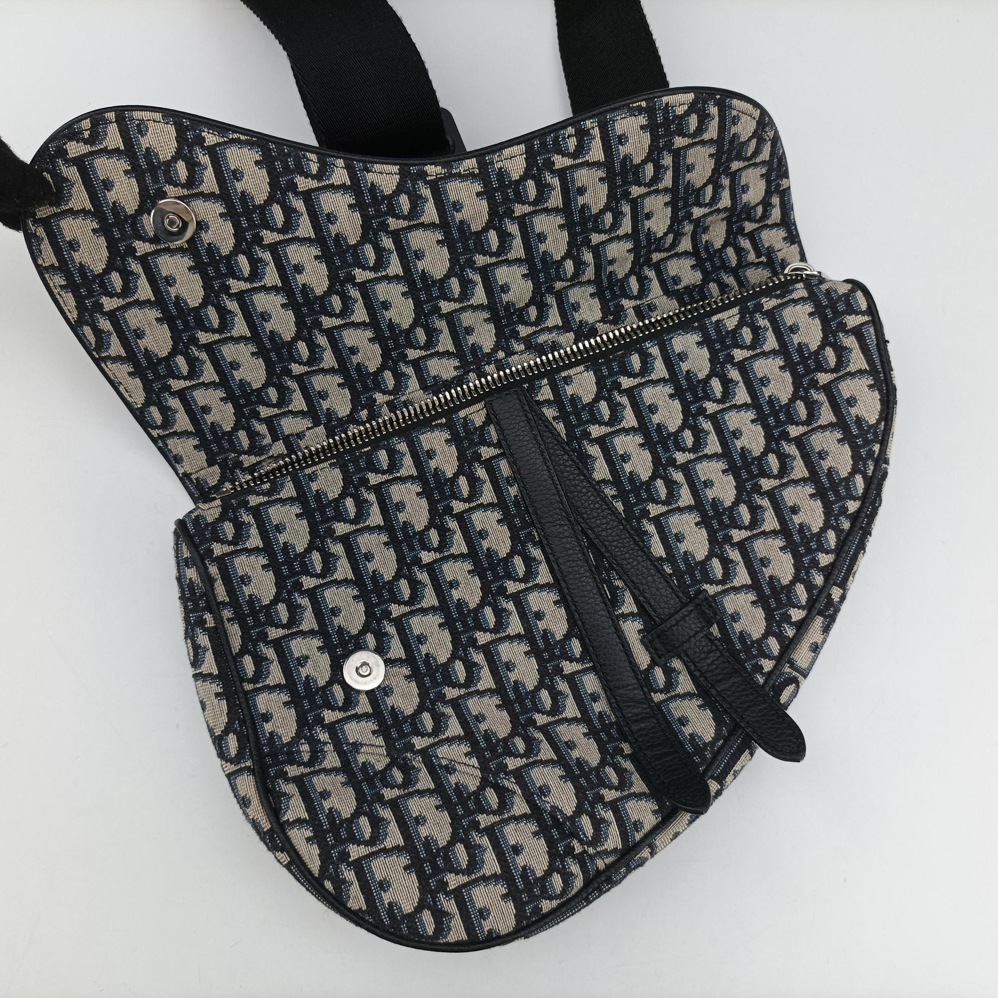 Pre-owned Christian Dior Saddle Gray×Navy×Black Jacquard×Leather  bum bag/waist bag | stylenewstar