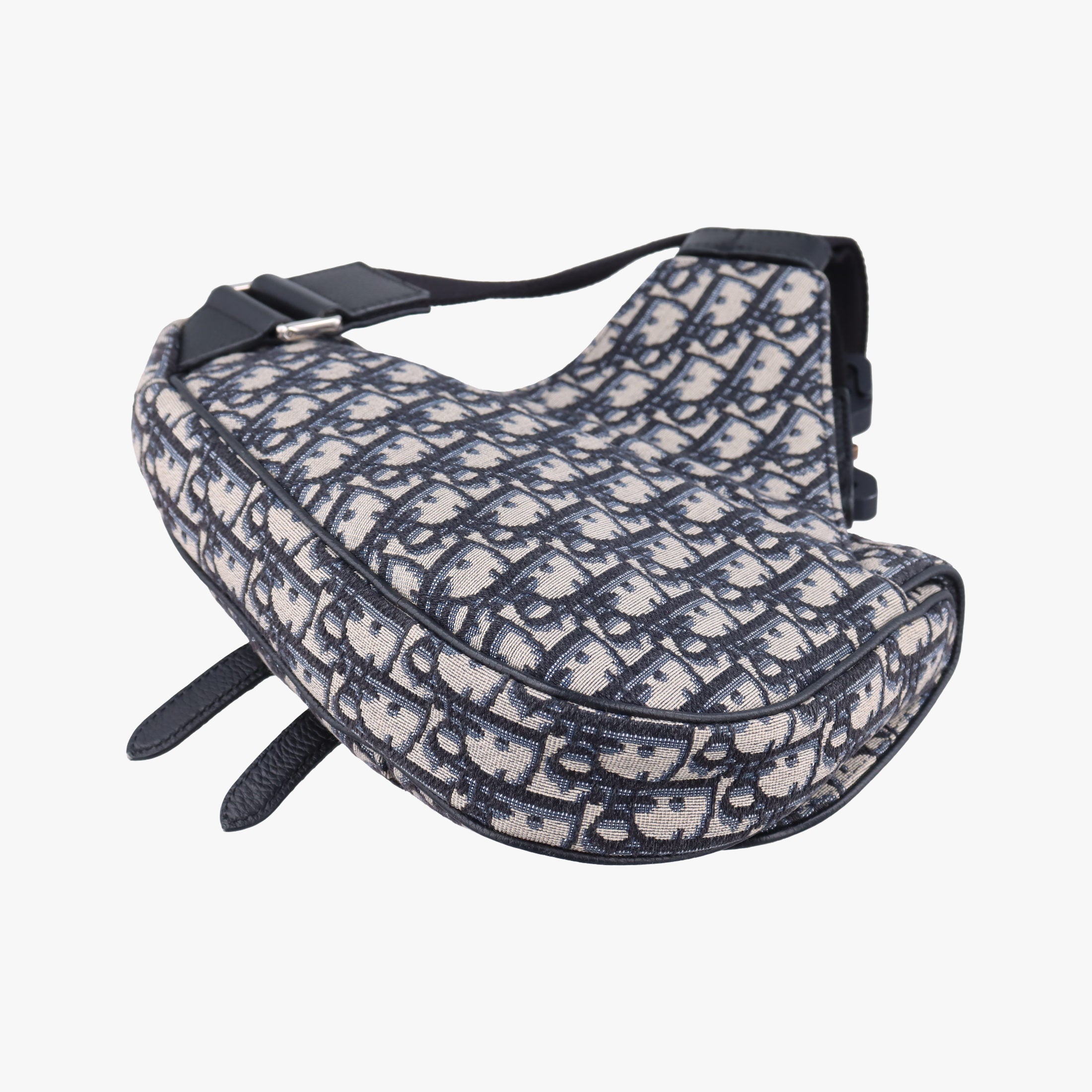 Pre-owned Christian Dior Saddle Gray×Navy×Black Jacquard×Leather  bum bag/waist bag | stylenewstar