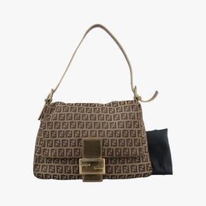 Pre-owned Fendi Baguette Zucchino Brown canvasxLeather 8BR001 shoulderbag | stylenewstar