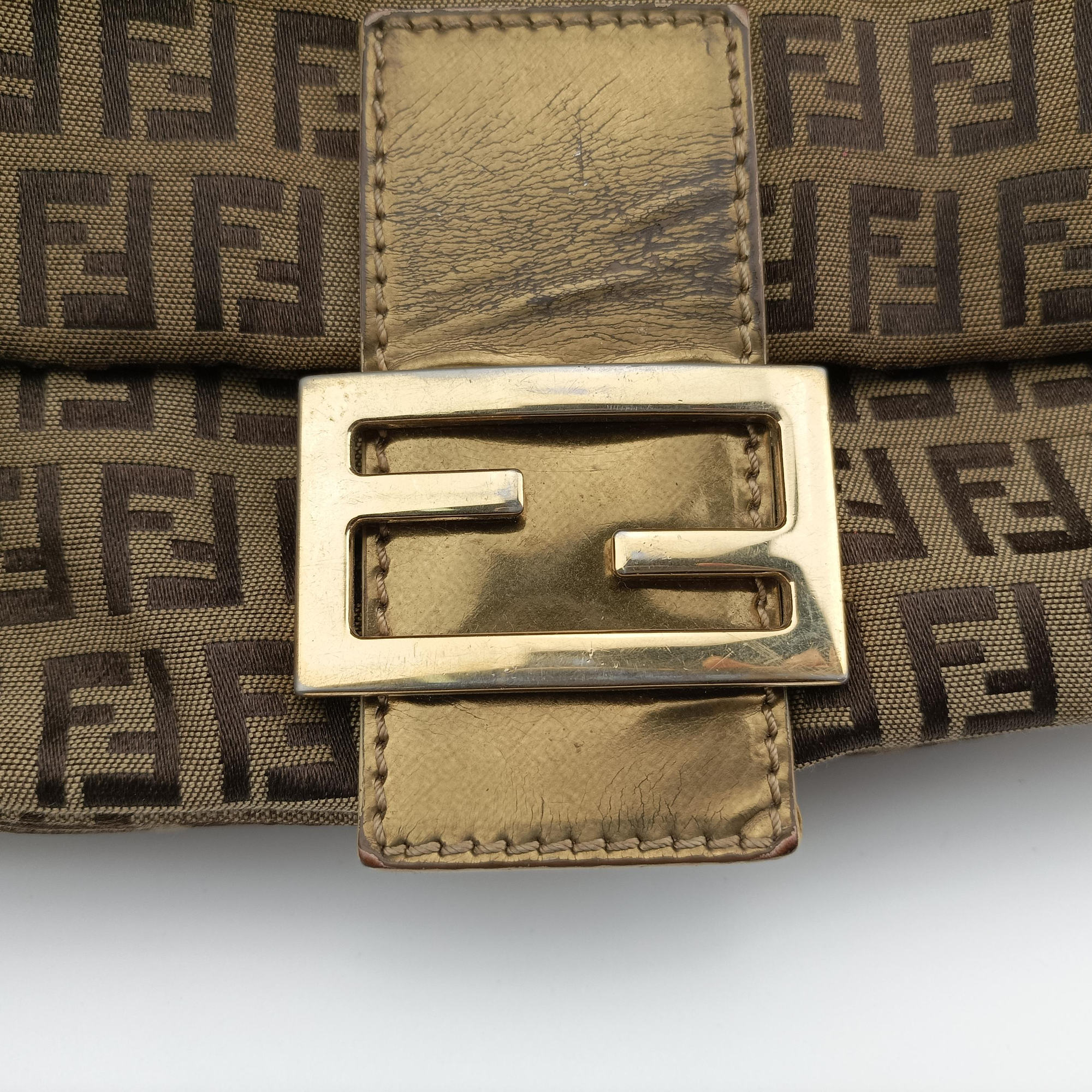 Pre-owned Fendi Baguette Zucchino Brown canvasxLeather 8BR001 shoulderbag | stylenewstar