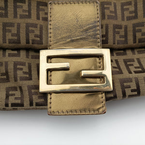 Pre-owned Fendi Baguette Zucchino Brown canvasxLeather 8BR001 shoulderbag | stylenewstar