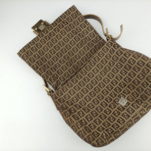 Pre-owned Fendi Baguette Zucchino Brown canvasxLeather 8BR001 shoulderbag | stylenewstar