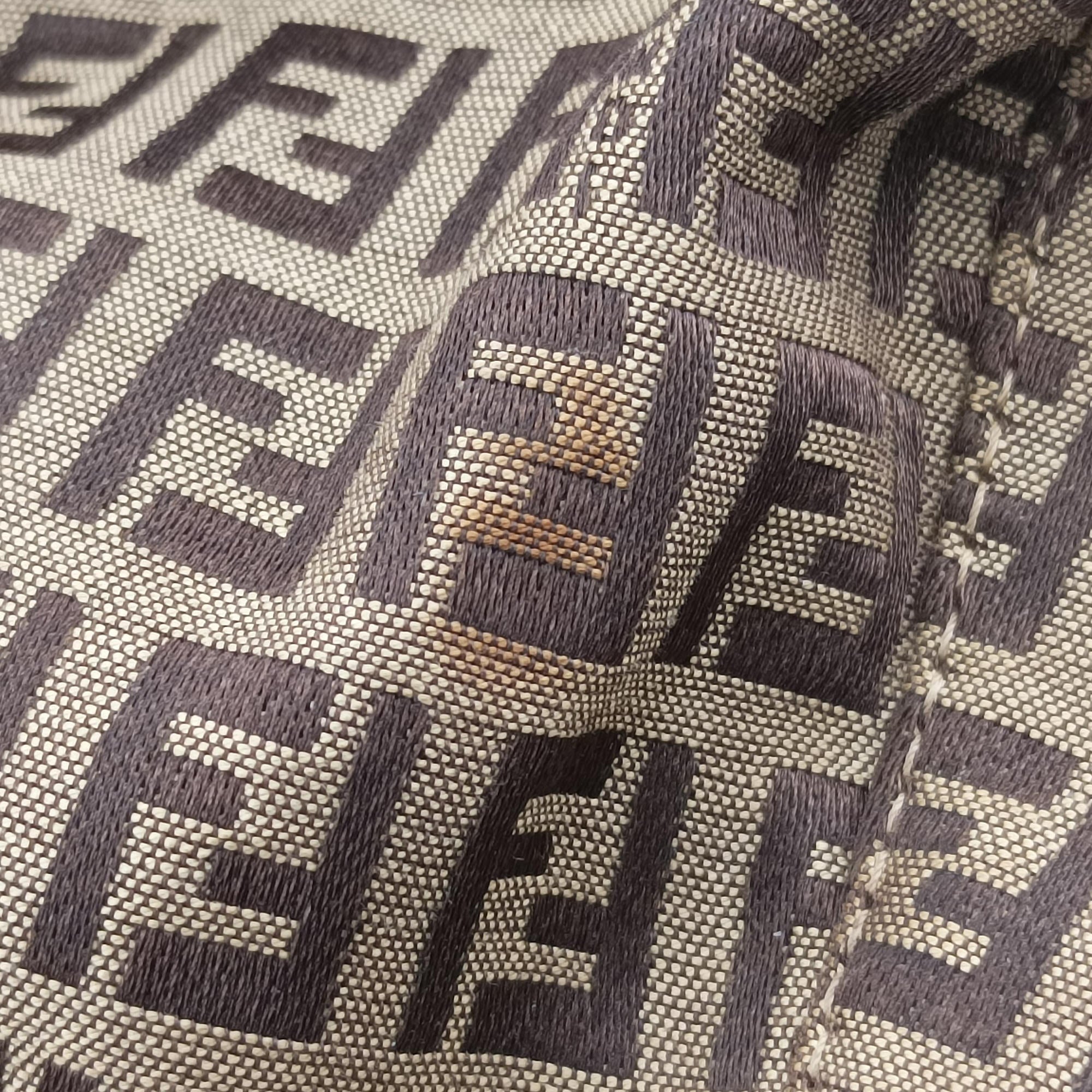 Pre-owned Fendi Baguette Zucchino Brown canvasxLeather 8BR001 shoulderbag | stylenewstar