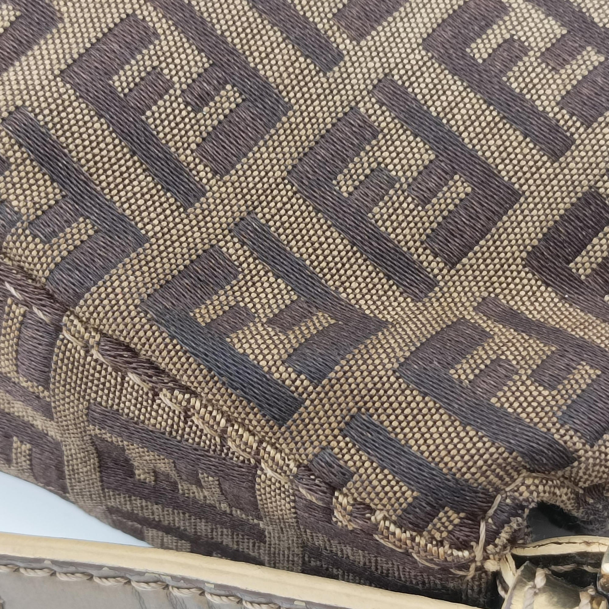 Pre-owned Fendi Baguette Zucchino Brown canvasxLeather 8BR001 shoulderbag | stylenewstar