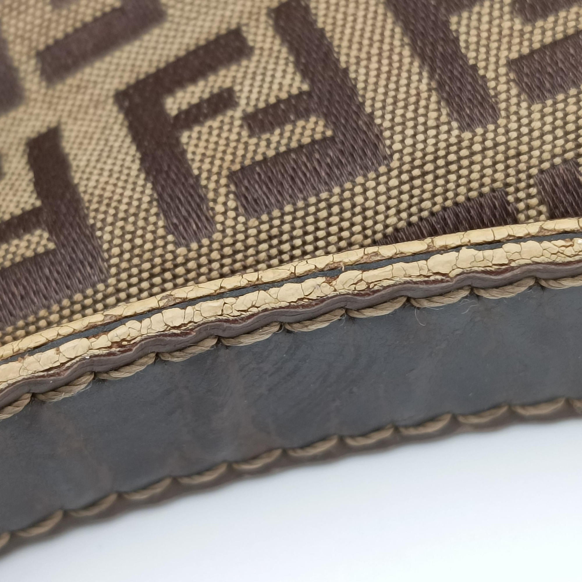 Pre-owned Fendi Baguette Zucchino Brown canvasxLeather 8BR001 shoulderbag | stylenewstar