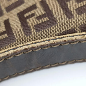 Pre-owned Fendi Baguette Zucchino Brown canvasxLeather 8BR001 shoulderbag | stylenewstar