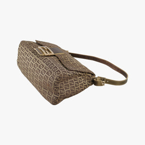 Pre-owned Fendi Baguette Zucchino Brown canvasxLeather 8BR001 shoulderbag | stylenewstar