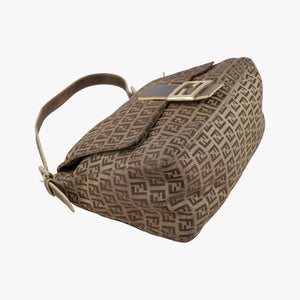 Pre-owned Fendi Baguette Zucchino Brown canvasxLeather 8BR001 shoulderbag | stylenewstar