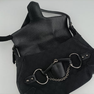 Pre-owned Gucci Horsebit Black canvas×leather 114915 shoulderbag | stylenewstar