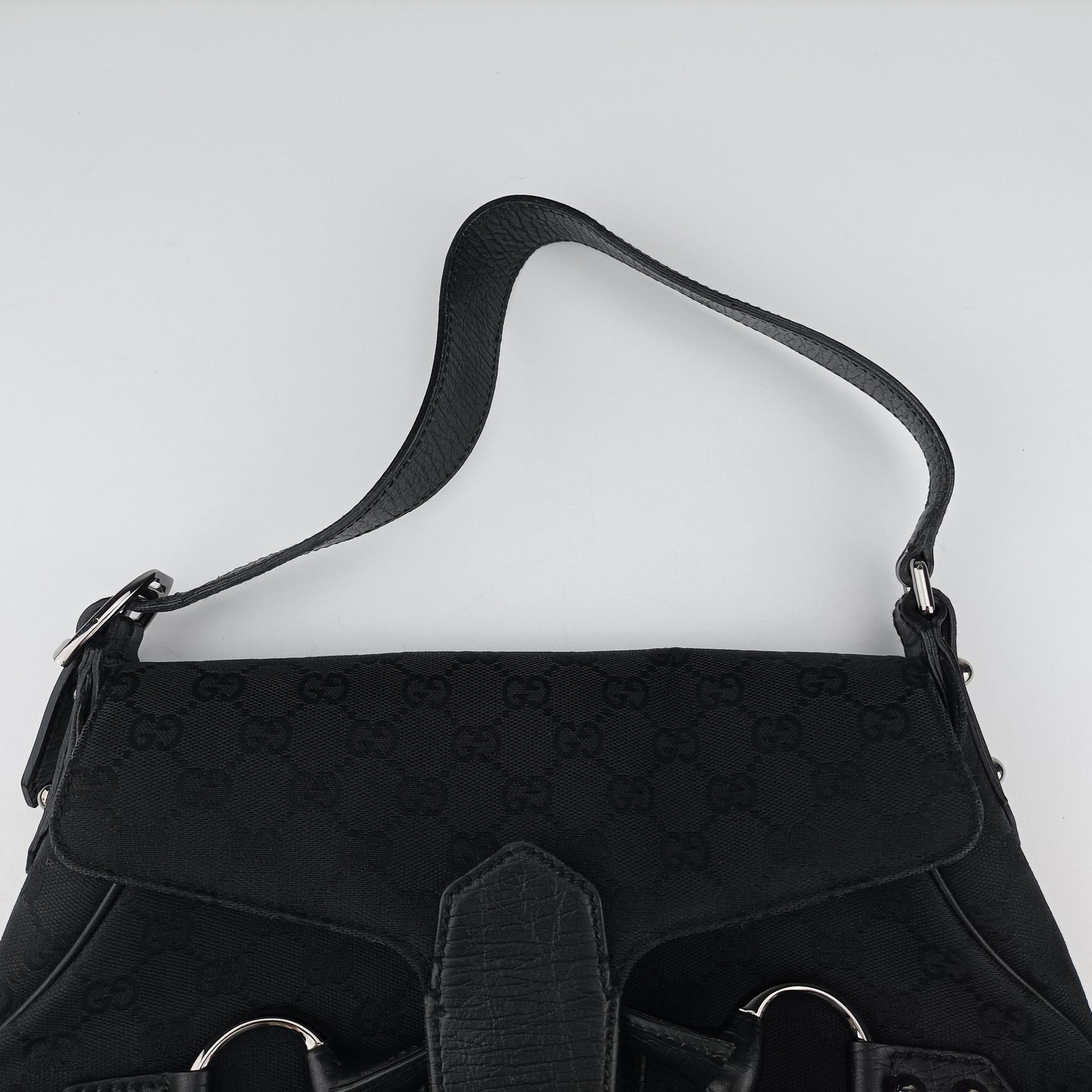 Pre-owned Gucci Horsebit Black canvas×leather 114915 shoulderbag | stylenewstar