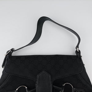 Pre-owned Gucci Horsebit Black canvas×leather 114915 shoulderbag | stylenewstar