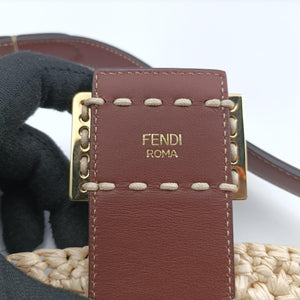 Pre-owned Fendi Croissant Crochet Beige straw 8BR790 shoulderbag | stylenewstar