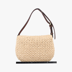 Pre-owned Fendi Croissant Crochet Beige straw 8BR790 shoulderbag | stylenewstar
