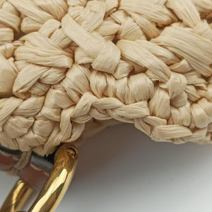 Pre-owned Fendi Croissant Crochet Beige straw 8BR790 shoulderbag | stylenewstar