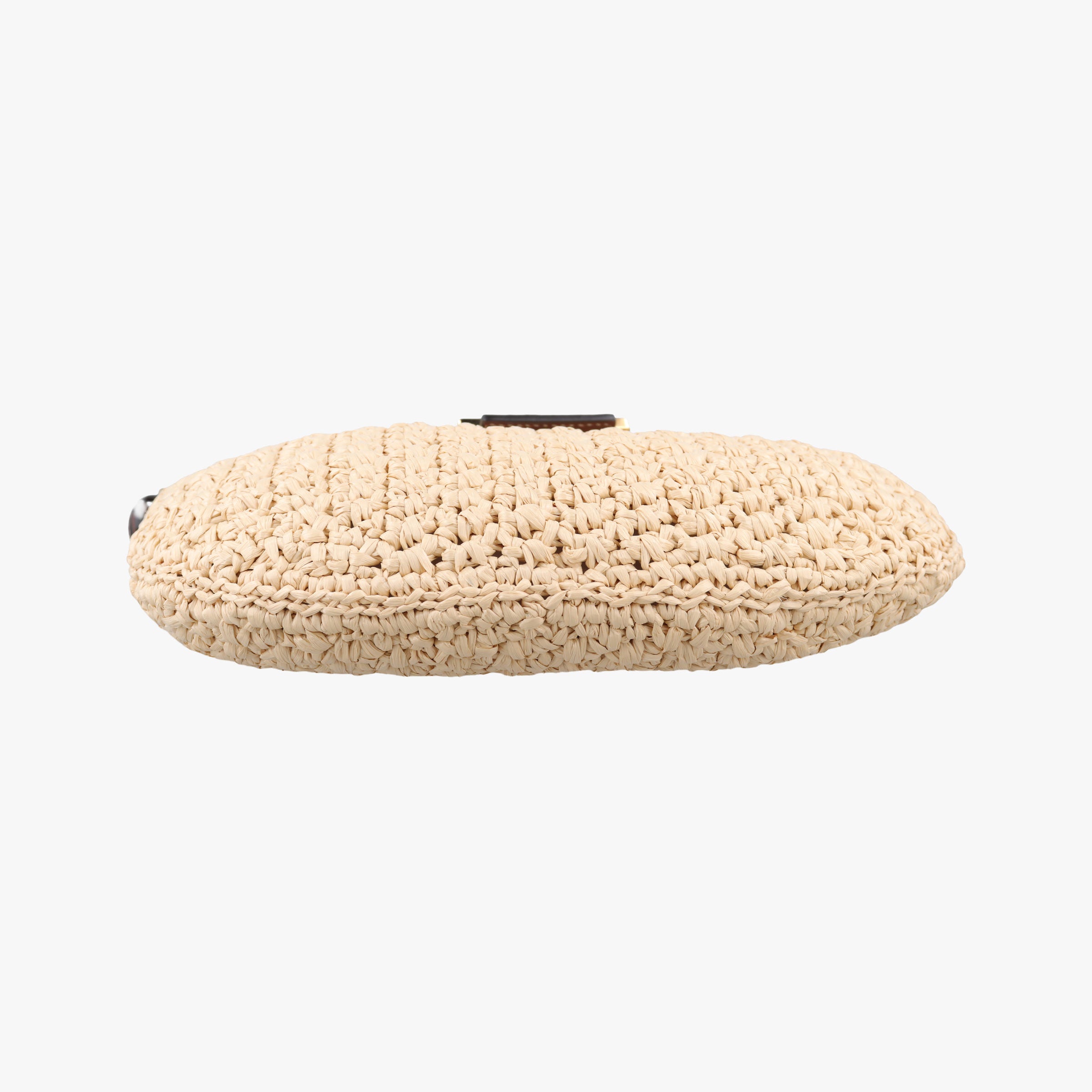 Pre-owned Fendi Croissant Crochet Beige straw 8BR790 shoulderbag | stylenewstar