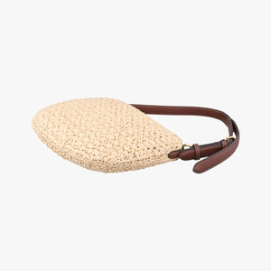 Pre-owned Fendi Croissant Crochet Beige straw 8BR790 shoulderbag | stylenewstar