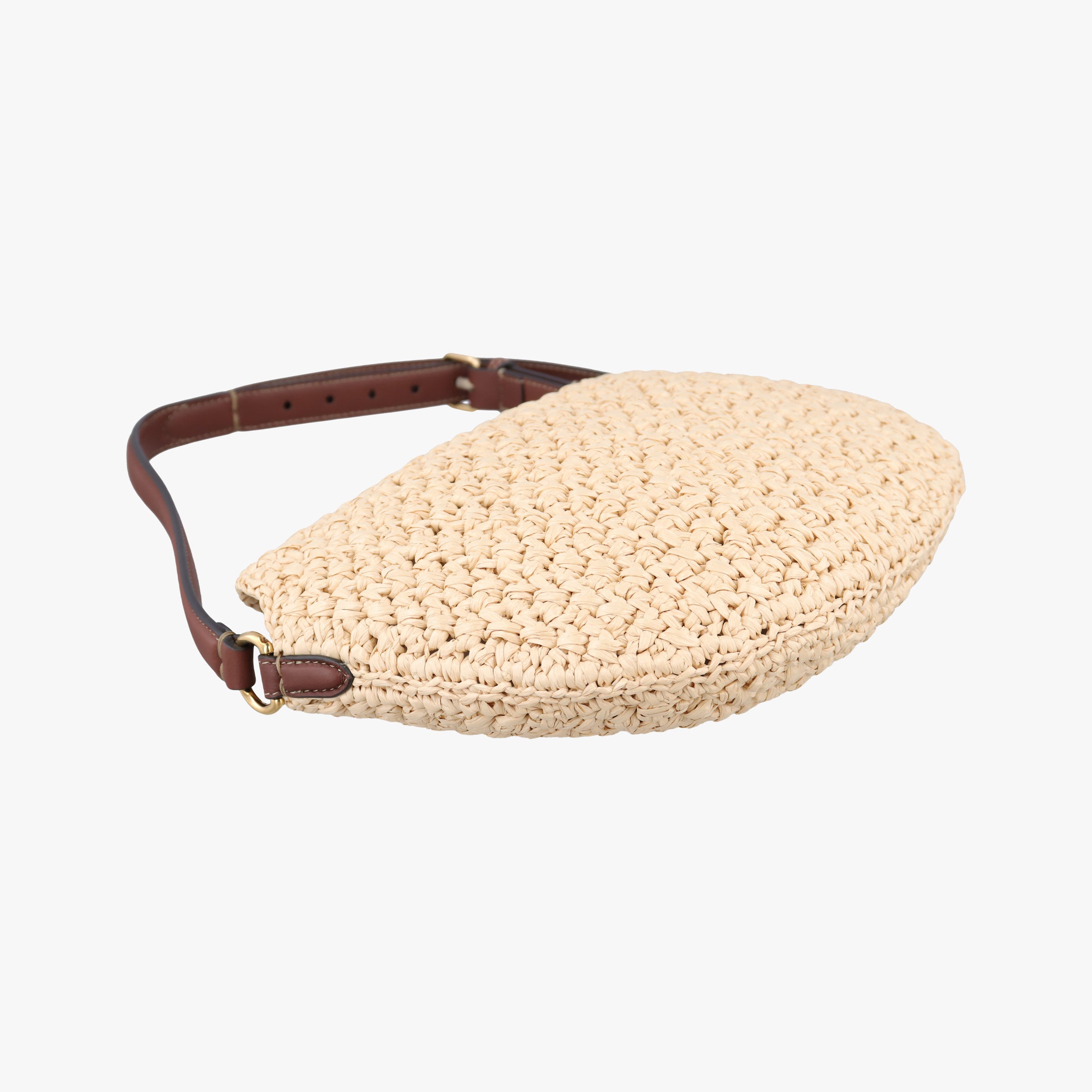 Pre-owned Fendi Croissant Crochet Beige straw 8BR790 shoulderbag | stylenewstar