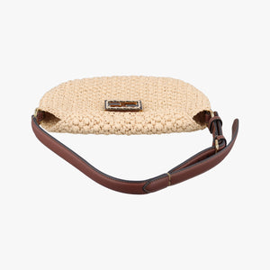 Pre-owned Fendi Croissant Crochet Beige straw 8BR790 shoulderbag | stylenewstar
