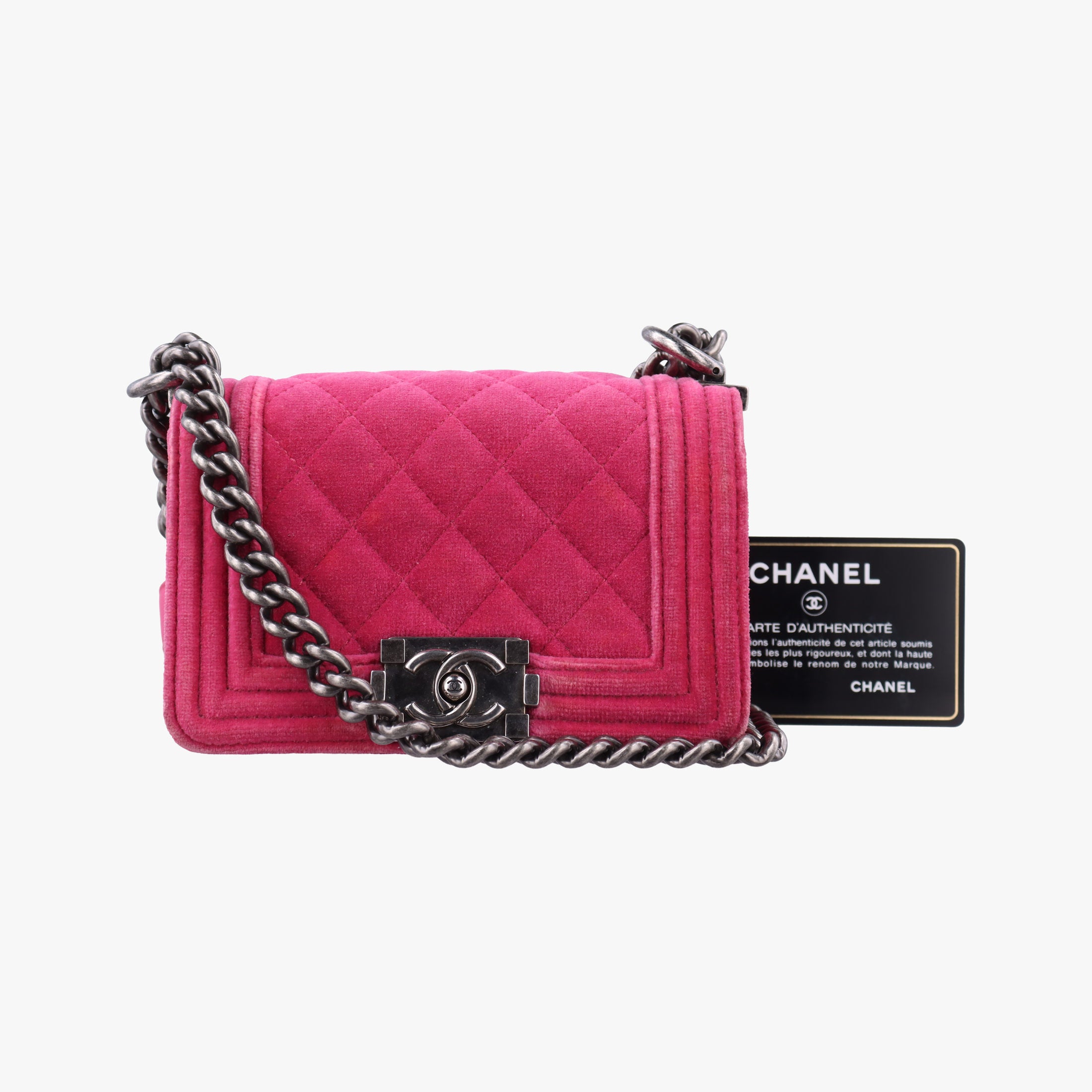Pre-owned Chanel BOY CHANEL Pink velour A67364 shoulderbag | stylenewstar