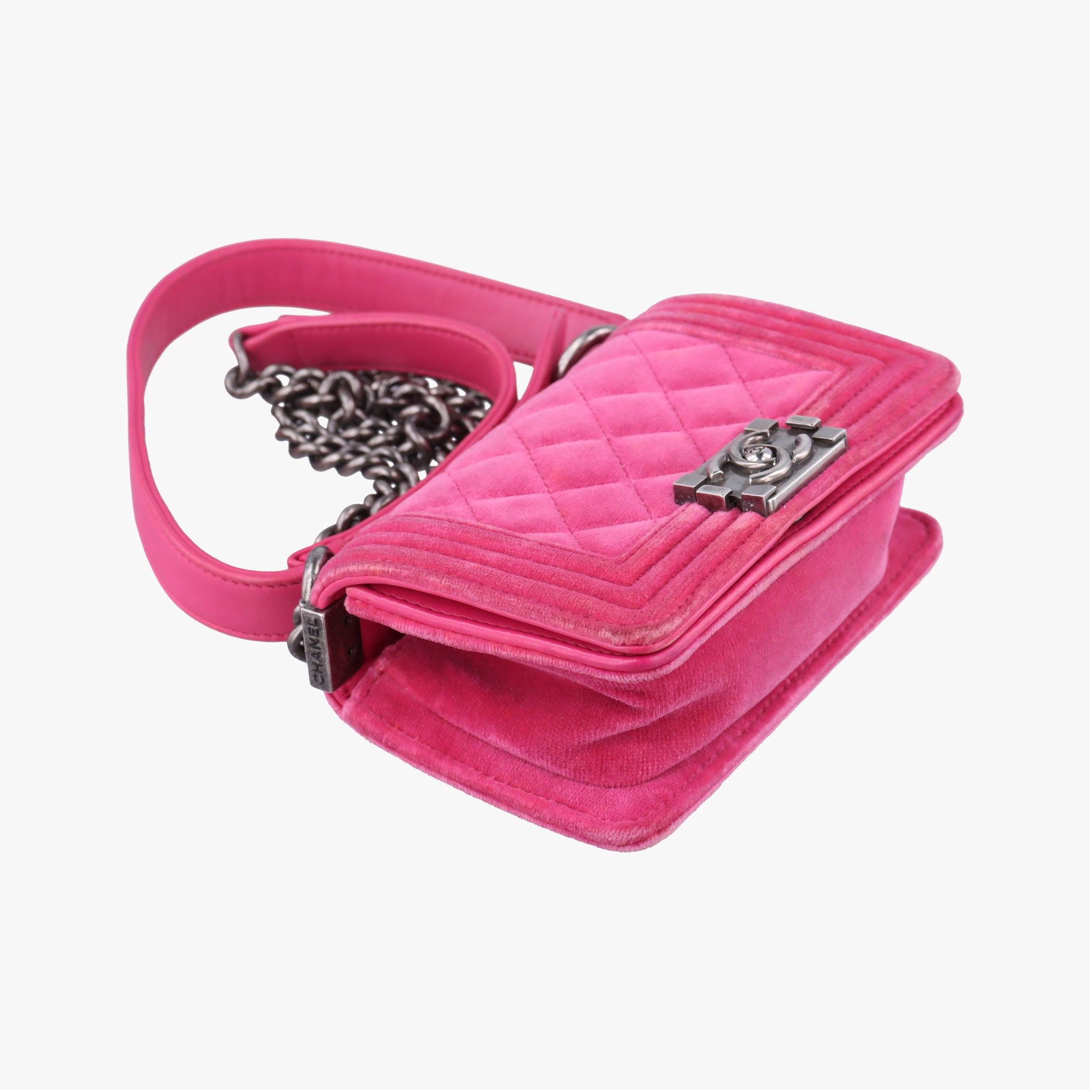 Pre-owned Chanel BOY CHANEL Pink velour A67364 shoulderbag | stylenewstar