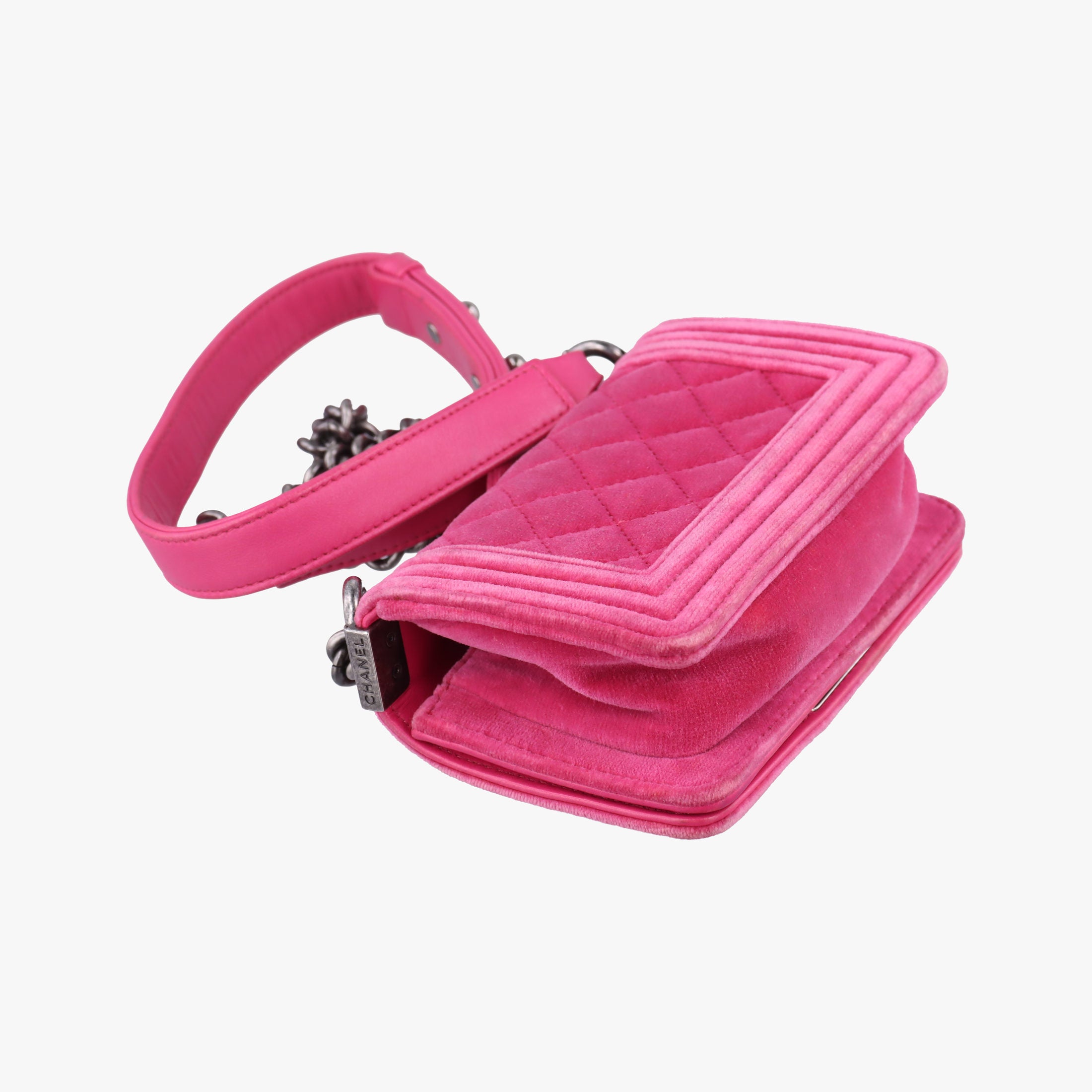 Pre-owned Chanel BOY CHANEL Pink velour A67364 shoulderbag | stylenewstar