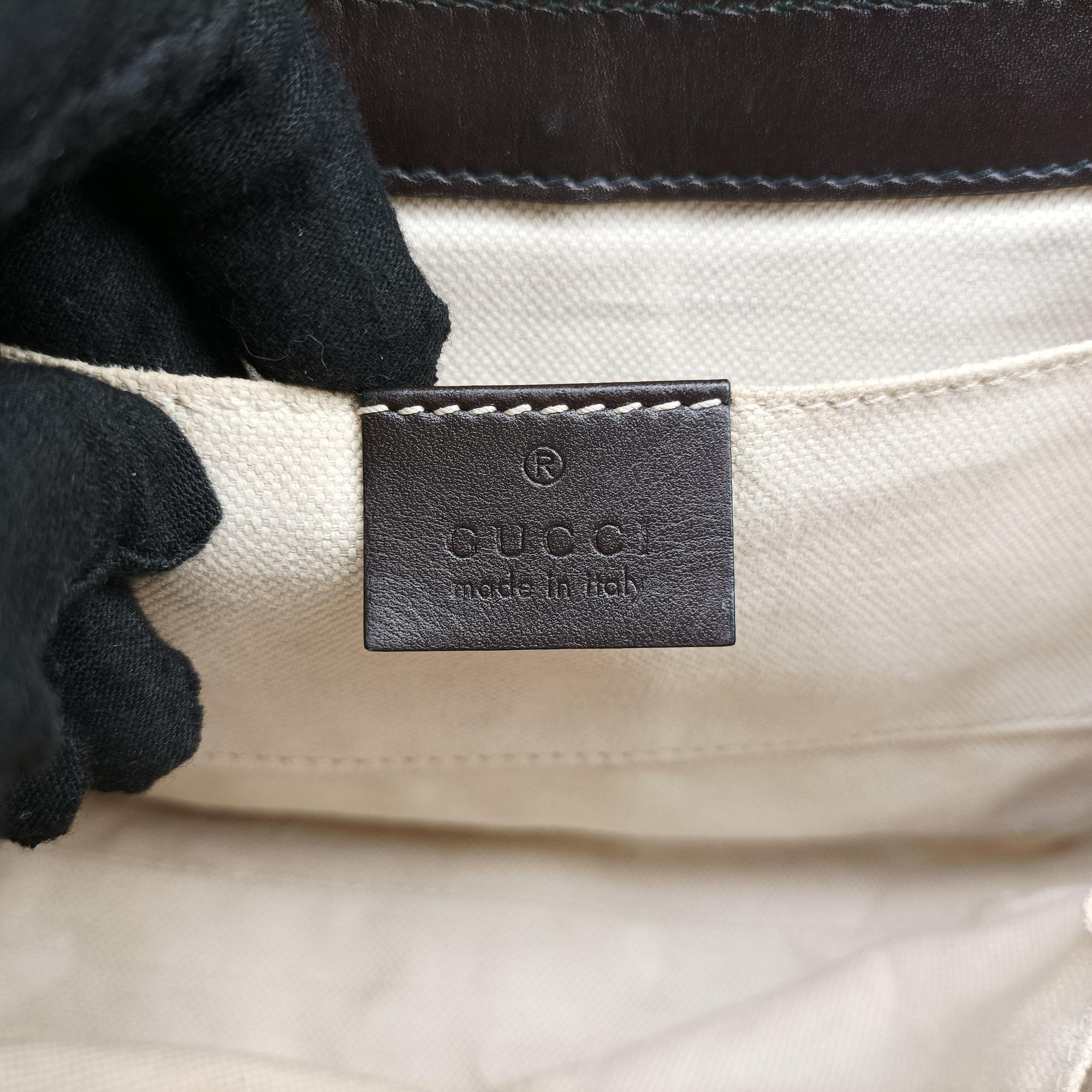 Pre-owned Gucci Emily beige×brown canvas×leather 295402 shoulderbag | stylenewstar