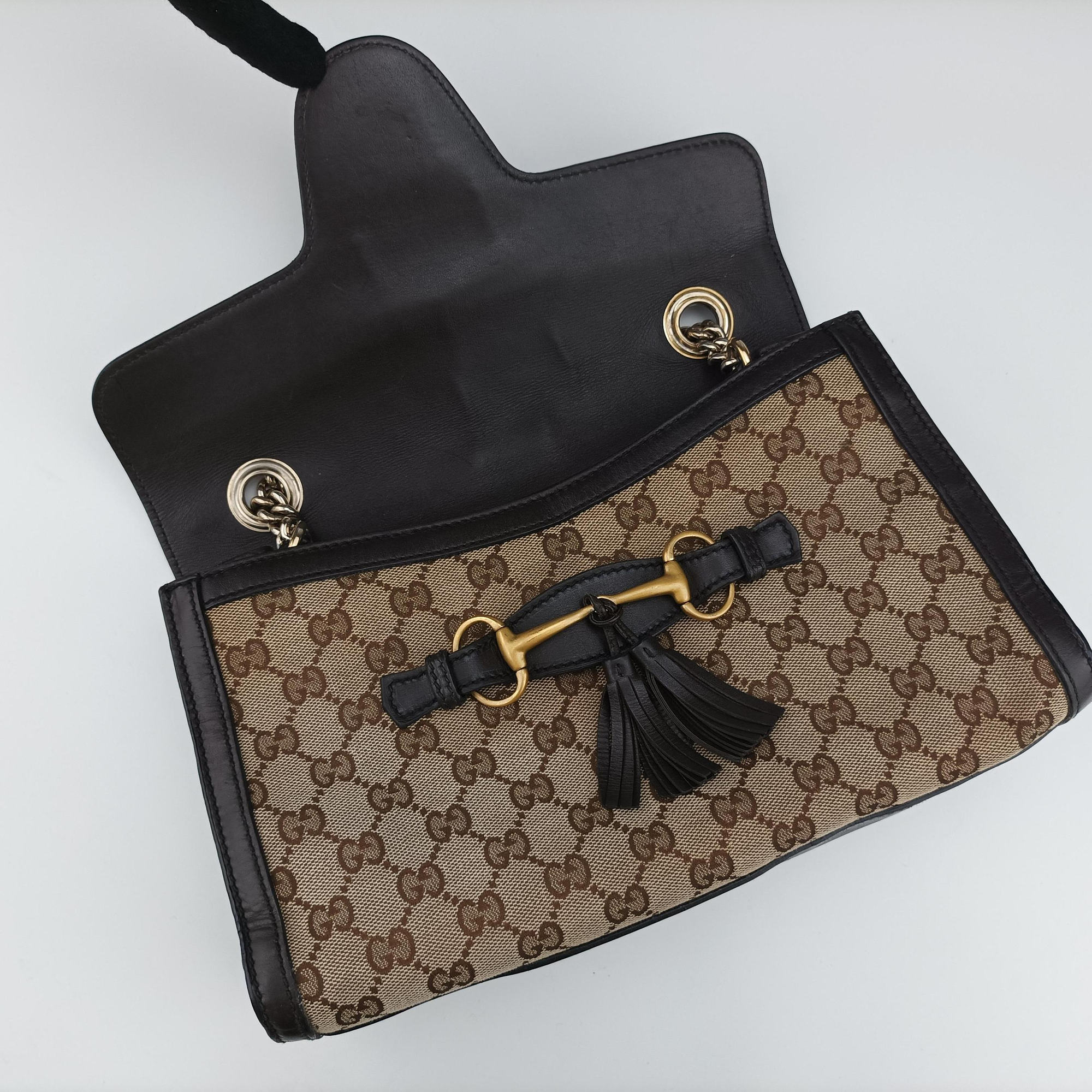 Pre-owned Gucci Emily beige×brown canvas×leather 295402 shoulderbag | stylenewstar