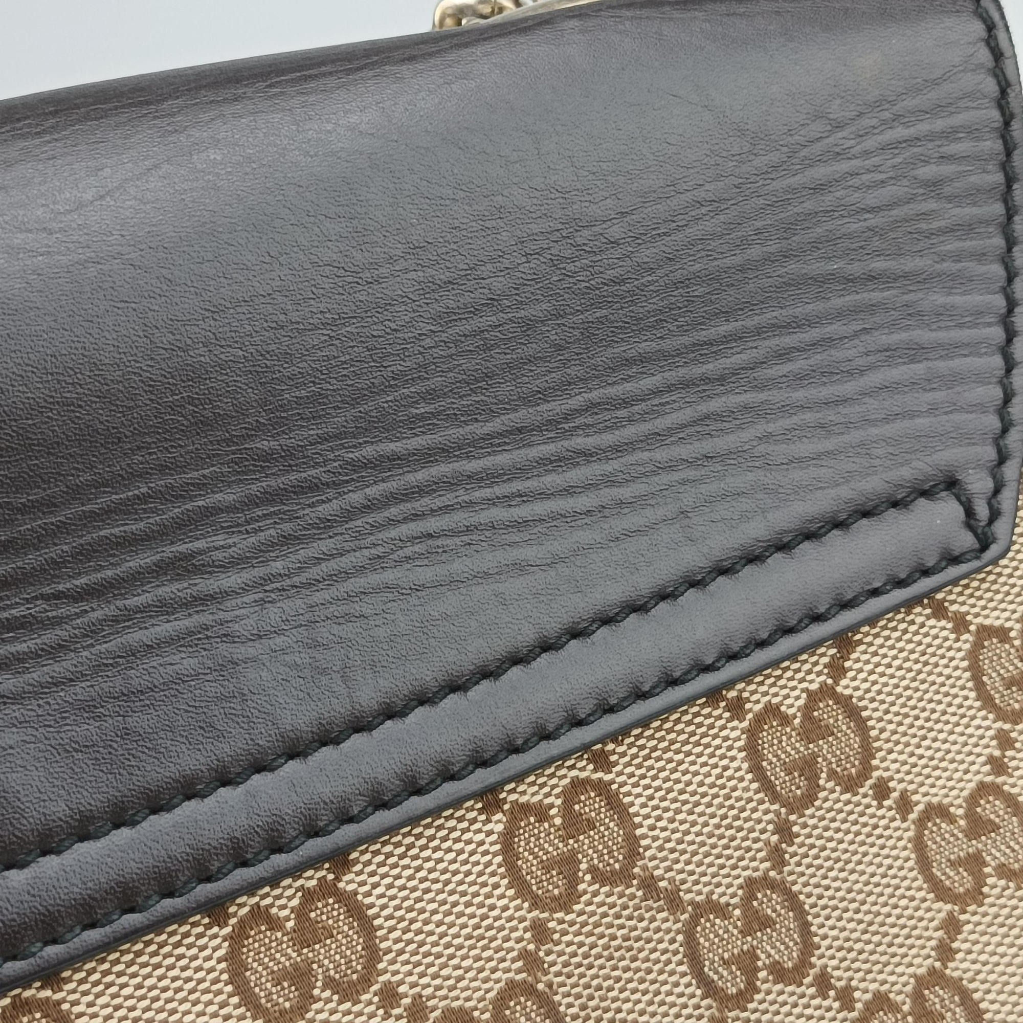 Pre-owned Gucci Emily beige×brown canvas×leather 295402 shoulderbag | stylenewstar