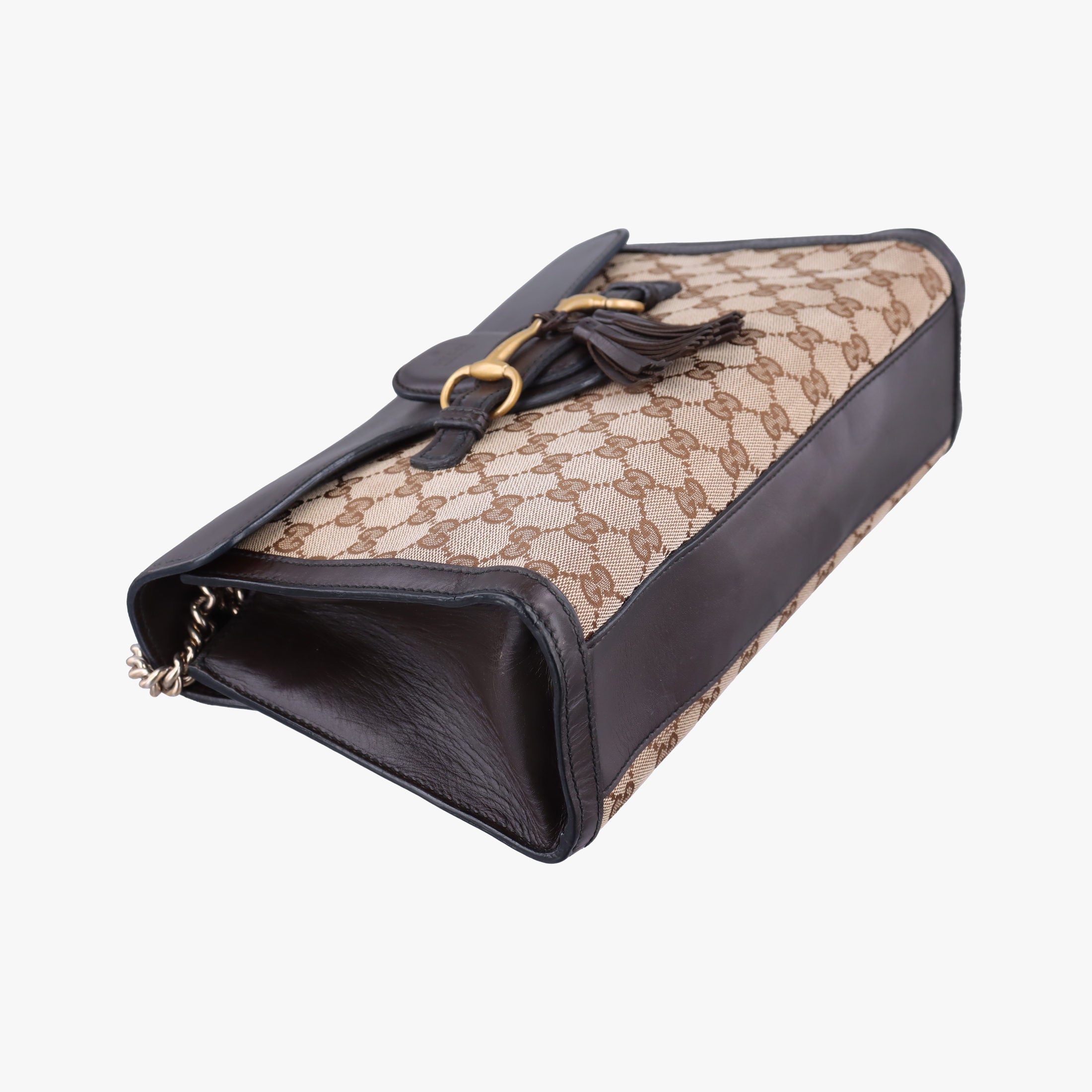 Pre-owned Gucci Emily beige×brown canvas×leather 295402 shoulderbag | stylenewstar