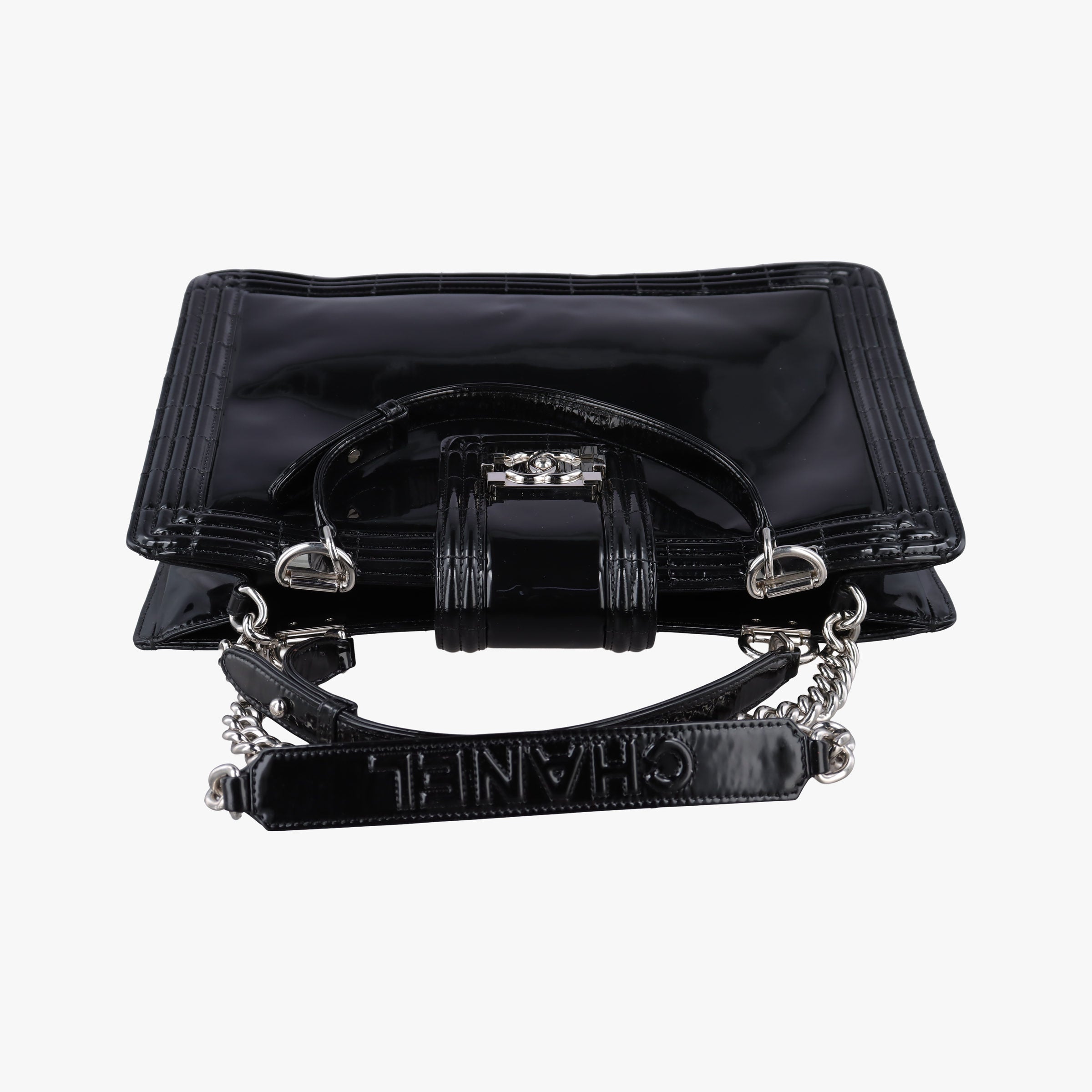 Secondhand Chanel Jetsetter Boy Shopping Tote Black Enamel A67019 shoulderbag | stylenewstar