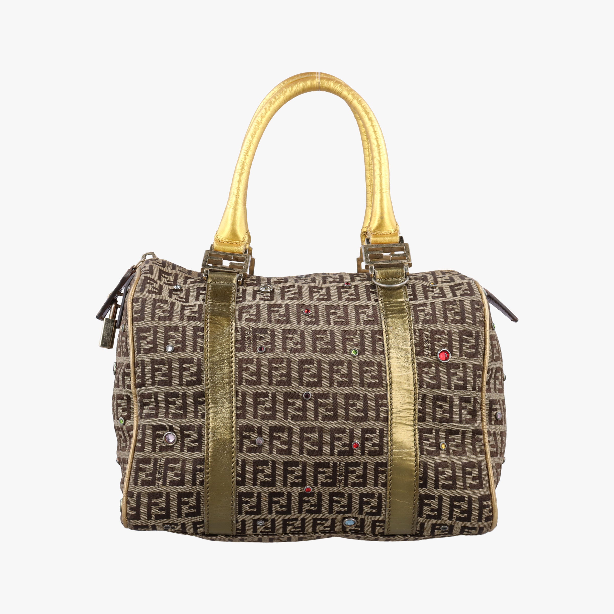 Pre-owned Fendi Zucchino Glitter Logo Multicolour canvas 8BL068 handbag | stylenewstar