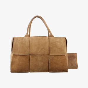 Vintage Bottega Veneta THE ARCO Tote middle Brown Suede  handbag | stylenewstar