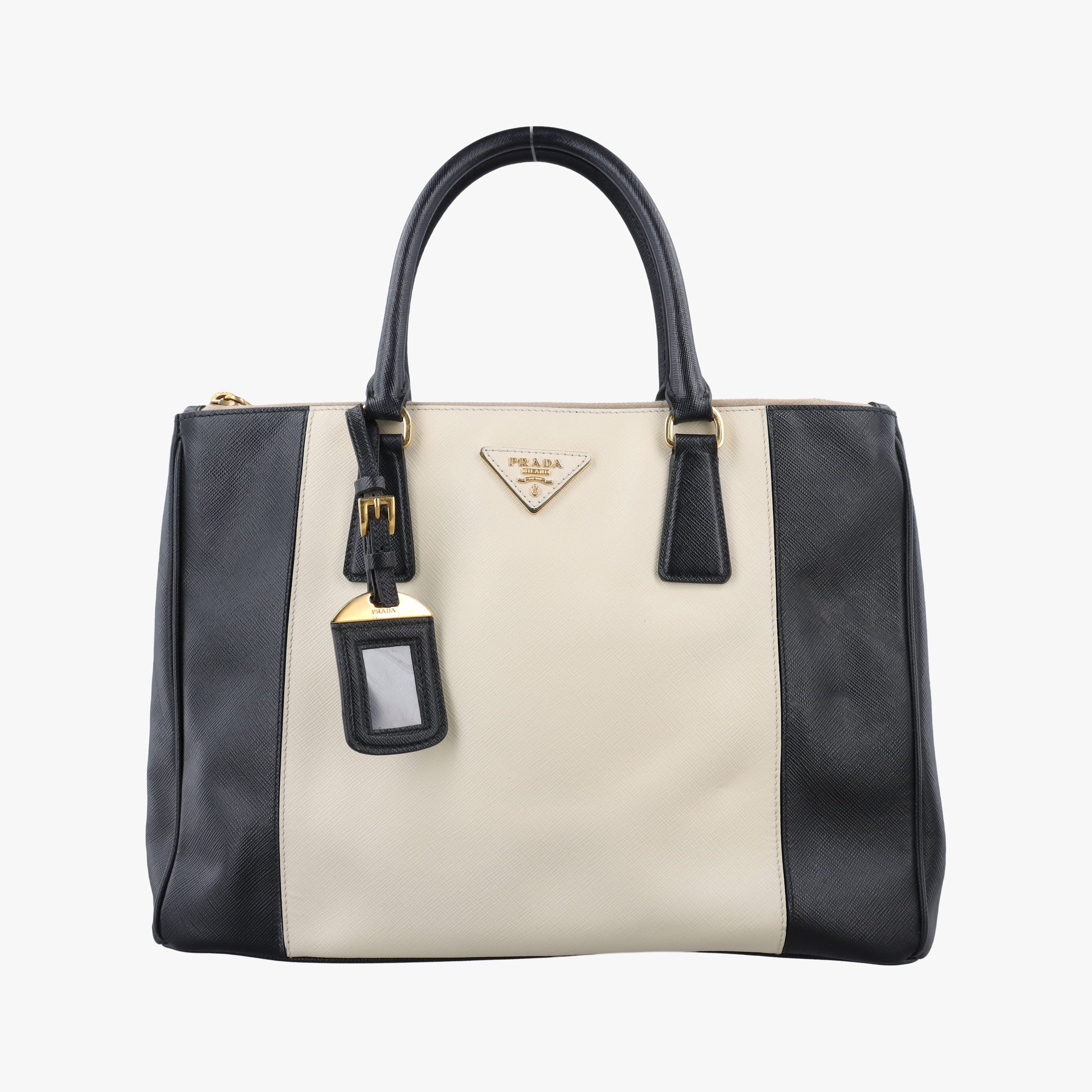 Pre-owned Prada Galleria Ivory × Black SAFFIANO Leather B2274C handbag | stylenewstar