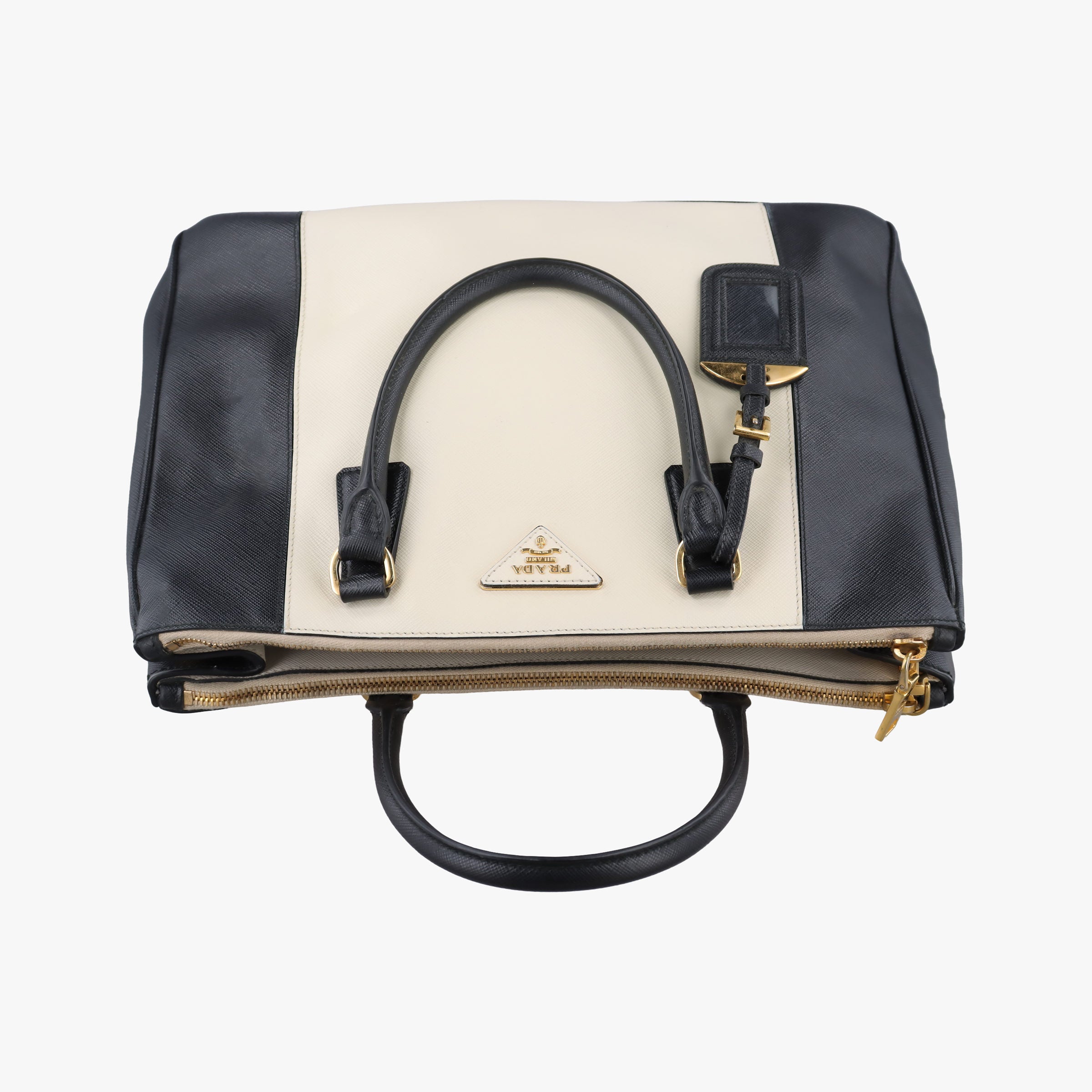 Pre-owned Prada Galleria Ivory × Black SAFFIANO Leather B2274C handbag | stylenewstar