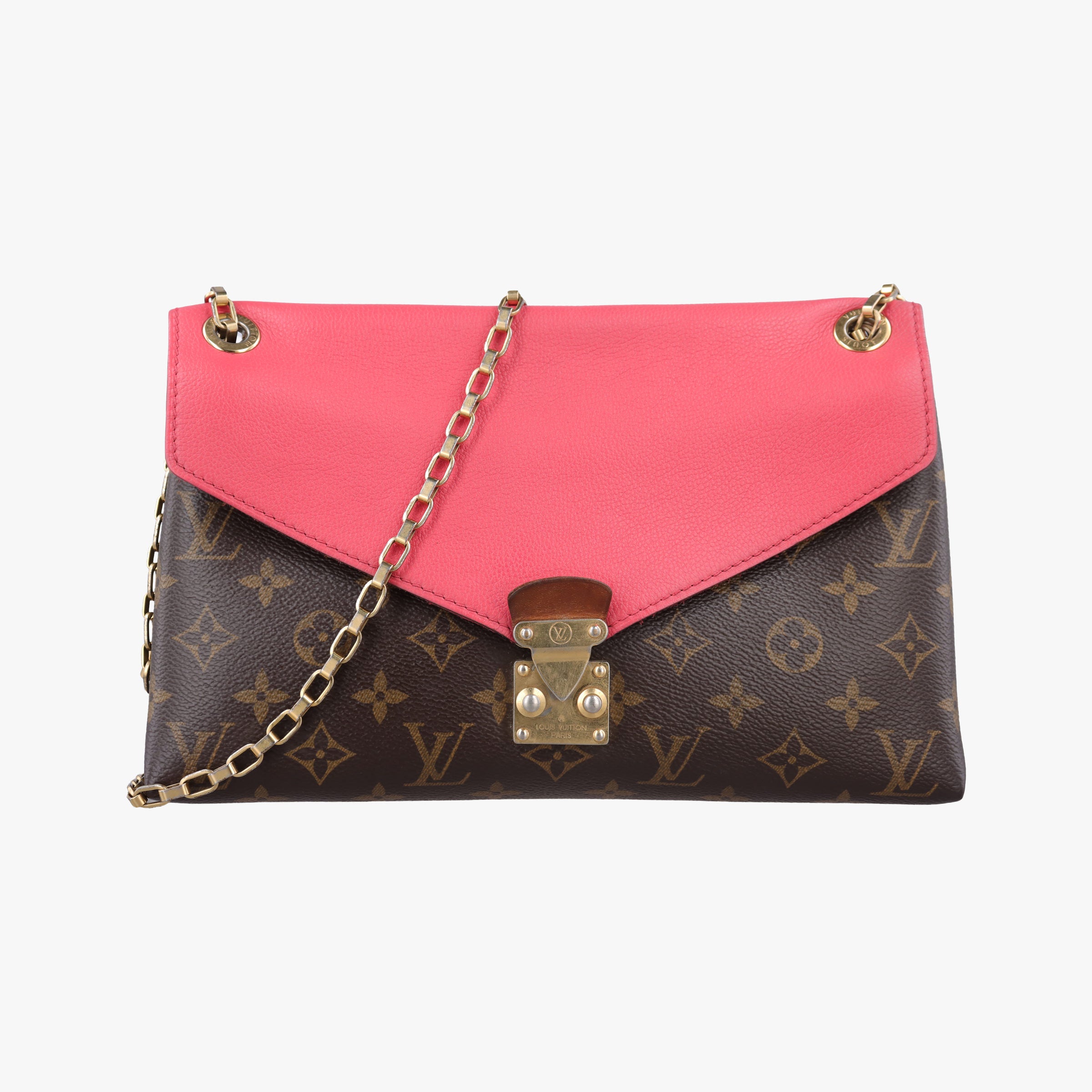 Vintage Louis Vuitton PALLAS Chain Brown×Poppy Petal Monogram Canvas×calf leather M41741 shoulderbag | stylenewstar