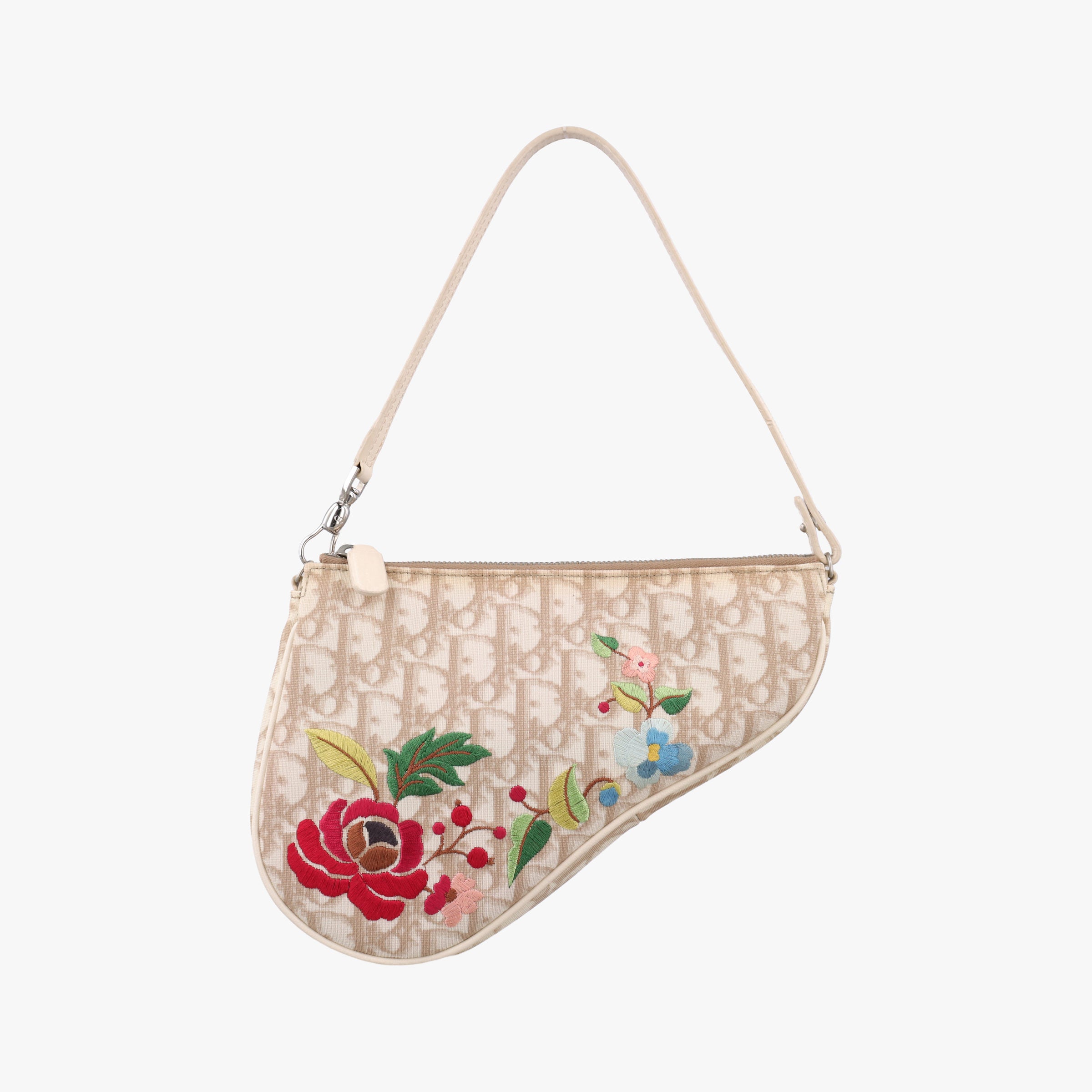 Pre-owned Christian Dior Saddle Beige PVC Coated Canvas Floral Embroidery  handbag | stylenewstar