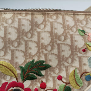 Pre-owned Christian Dior Saddle Beige PVC Coated Canvas Floral Embroidery  handbag | stylenewstar
